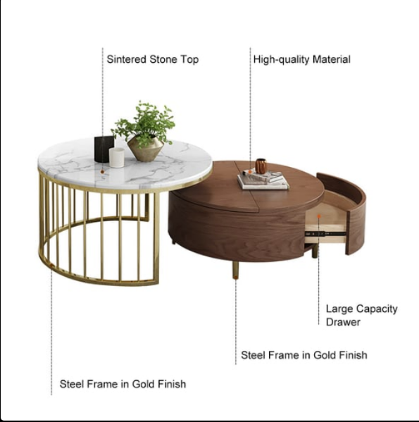 Stainless Steel with Engineered Wood center Coffee