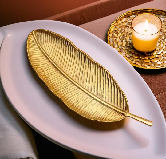 Banana Leaf Patter Tray | Leaf-Shaped Serving Platter for Serving Sweets,Cookies,Dry Fruits