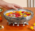 Antique Pure Brass Urli With Silver Polish For Temple 23cm