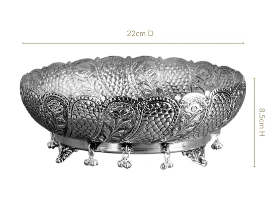 Antique Pure Brass Urli With Silver Polish For Temple 23cm