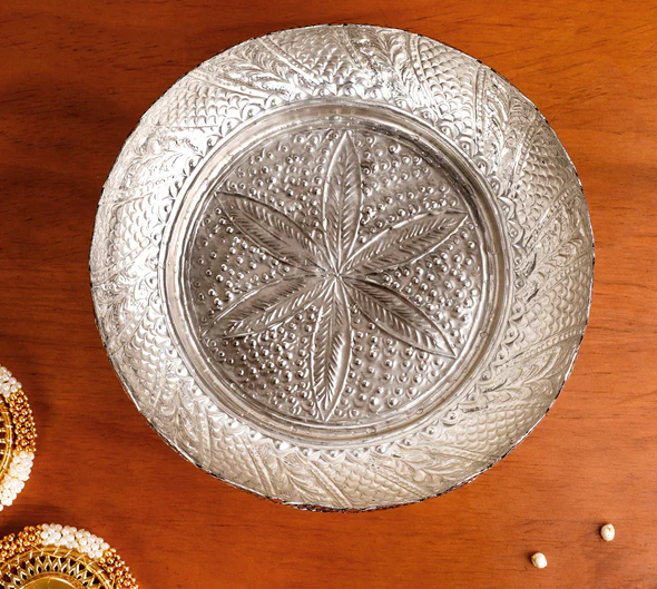 Antique Pure Brass Urli With Silver Polish For Temple 23cm