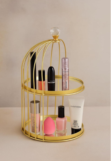 14 Inch Round Gold Metal 2-Tier With Mirror Tray Cake Stand Snack Platter For Home Decor (Gold)