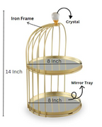14 Inch Round Gold Metal 2-Tier With Mirror Tray Cake Stand Snack Platter For Home Decor (Gold)