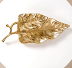 Double Layer Mango Leaf Metal Tray Gold