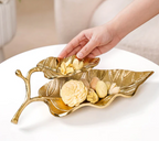 Double Layer Mango Leaf Metal Tray Gold