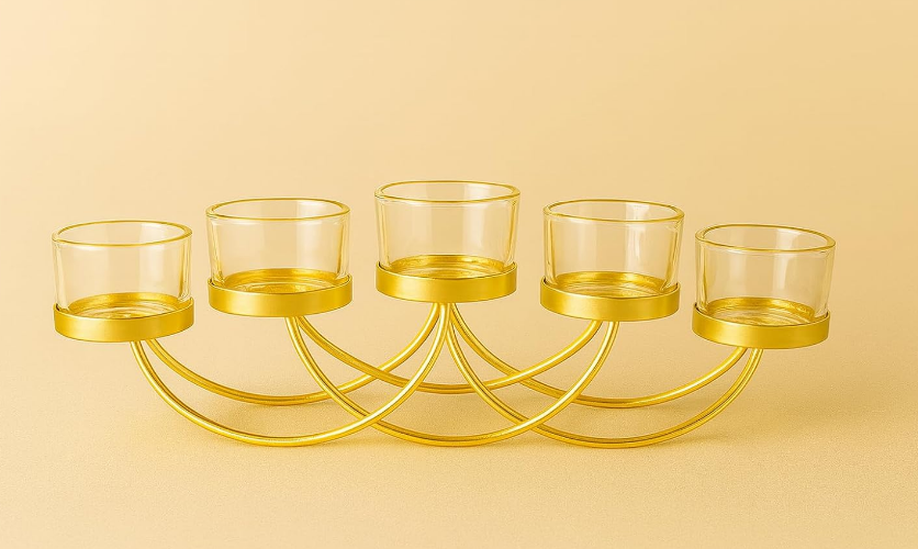 Elegant Gold 5-Candle Holder for Tealights | Metal T-Light Stand for Home, Festive & Wedding Decor | Table Centerpiece Candle Holder