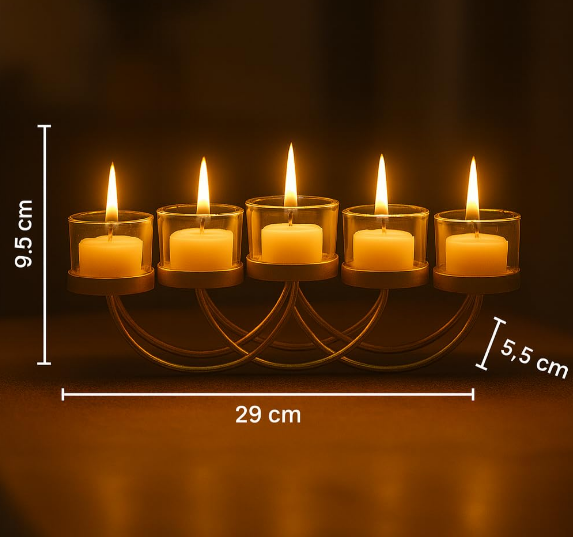 Elegant Gold 5-Candle Holder for Tealights | Metal T-Light Stand for Home, Festive & Wedding Decor | Table Centerpiece Candle Holder