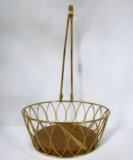 Fruit and Vegetable Metal Basket with wooden base and Banana Tree Hanger
