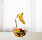 Fruit and Vegetable Metal Basket with wooden base and Banana Tree Hanger