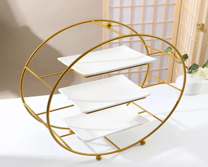 Kiara-Cake Stand | Buffet Server Organiser | 3 Tier Cake stand for dining table cup cake & Dessert Stand with 3 Shelves (Gold and white)