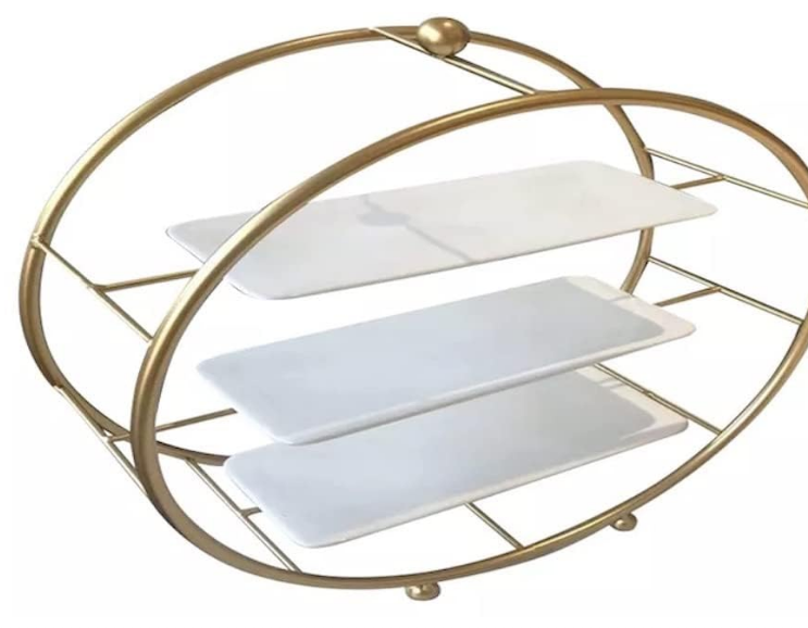 Kiara-Cake Stand | Buffet Server Organiser | 3 Tier Cake stand for dining table cup cake & Dessert Stand with 3 Shelves (Gold and white)
