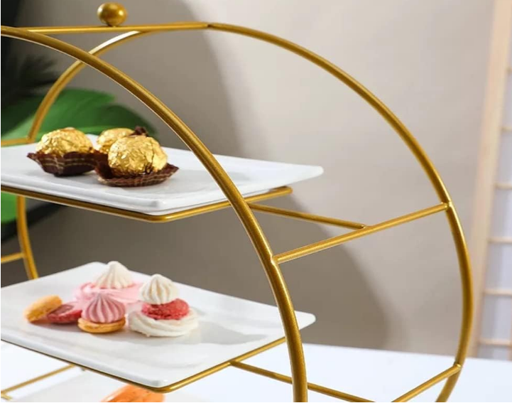 Kiara-Cake Stand | Buffet Server Organiser | 3 Tier Cake stand for dining table cup cake & Dessert Stand with 3 Shelves (Gold and white)