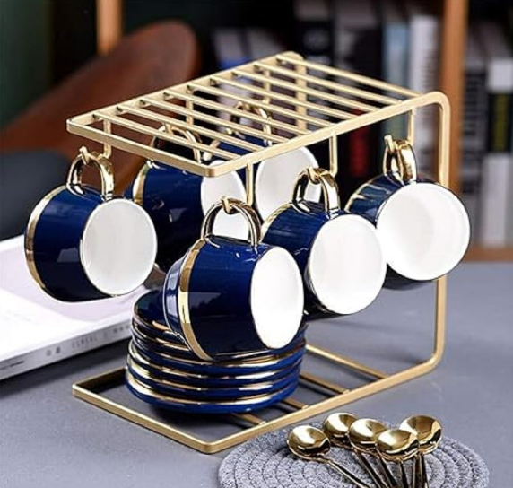 Coffee Mug Holder – Metal Cup Stand for Countertop, Kitchen, Dining Table & Cabinet – Black Iron Mug Rack Organizer