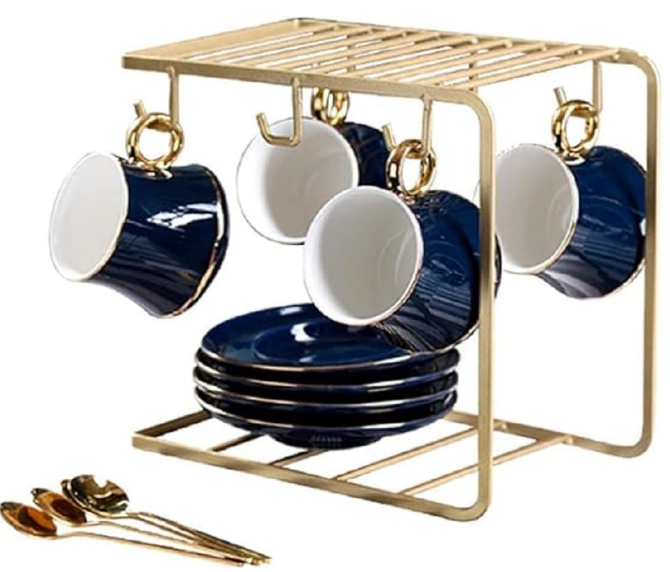 Coffee Mug Holder – Metal Cup Stand for Countertop, Kitchen, Dining Table & Cabinet – Black Iron Mug Rack Organizer