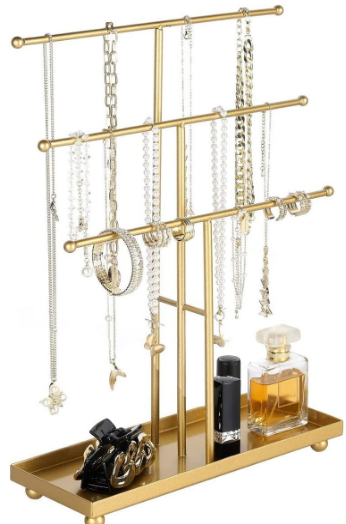 Metal Golden Storage Organiser Ear rings Decorative Jewellery Stand (Gold)