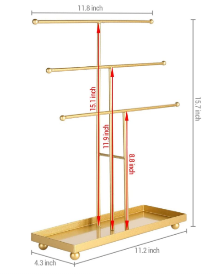 Metal Golden Storage Organiser Ear rings Decorative Jewellery Stand (Gold)