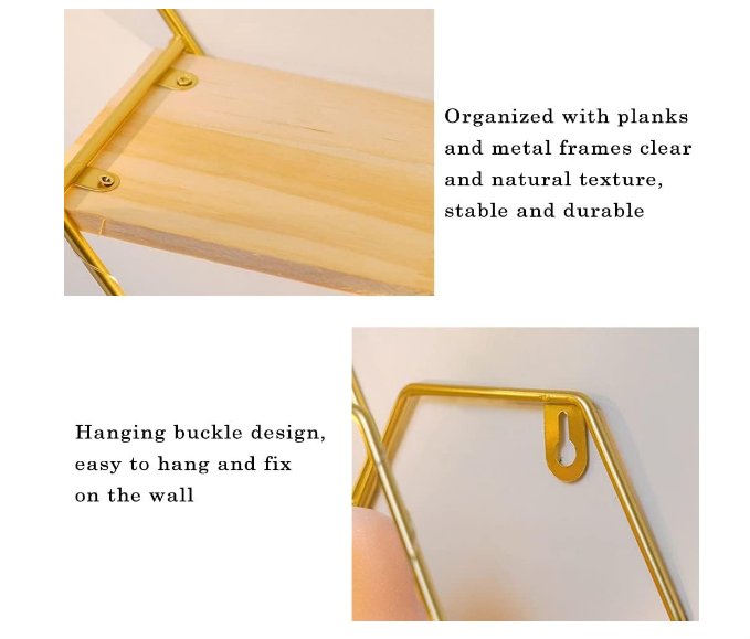 Metallic Wooden Storage Wall Shelf (Golden Triangle)