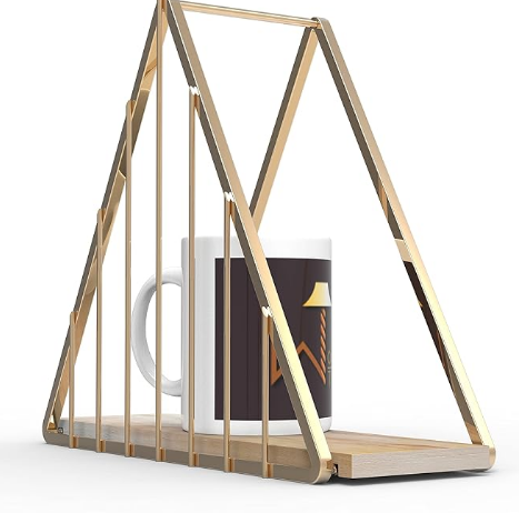 Metallic Wooden Storage Wall Shelf (Golden Triangle)