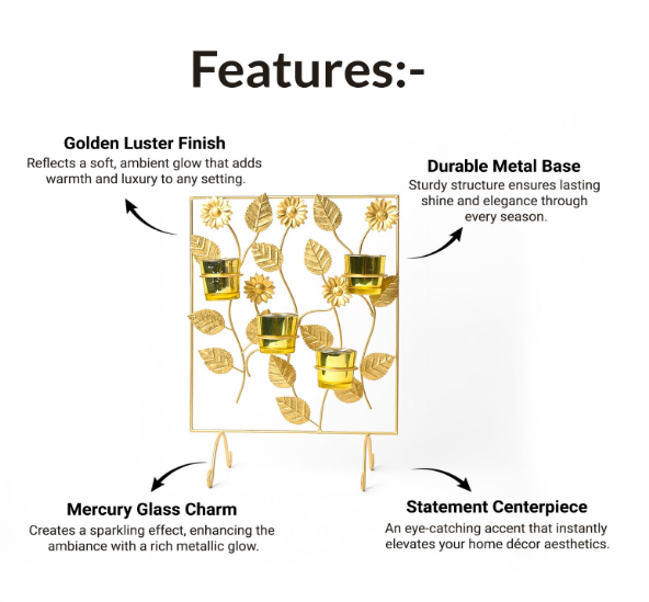 Metal 4 Votive T- Light Holder | Elegant Home Decor For Diwali, Christmas, Wedding