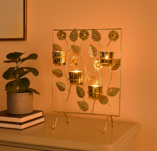 Metal 4 Votive T- Light Holder | Elegant Home Decor For Diwali, Christmas, Wedding
