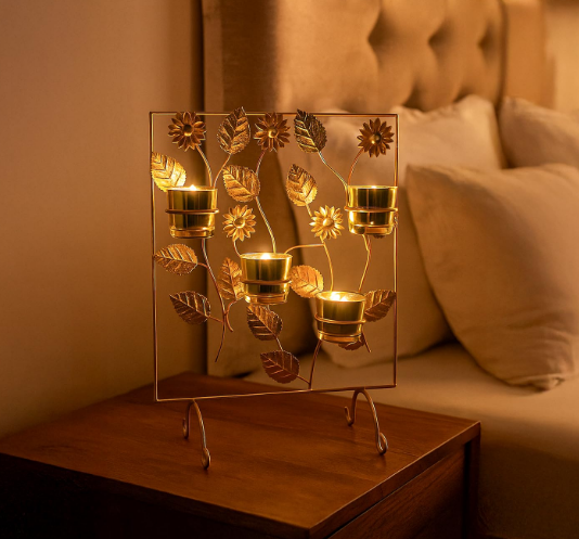 Metal 4 Votive T- Light Holder | Elegant Home Decor For Diwali, Christmas, Wedding