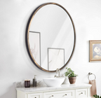 Round Wall Mirror Bronze 16 Inch -Circular Metal Framed Wall Mounted Mirror,