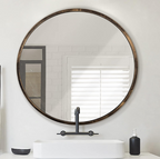 Round Wall Mirror Bronze 16 Inch -Circular Metal Framed Wall Mounted Mirror,