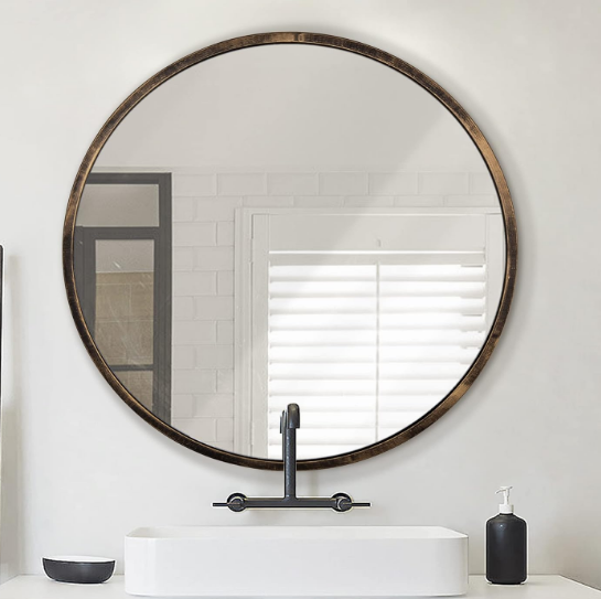 Round Wall Mirror Bronze 16 Inch -Circular Metal Framed Wall Mounted Mirror,