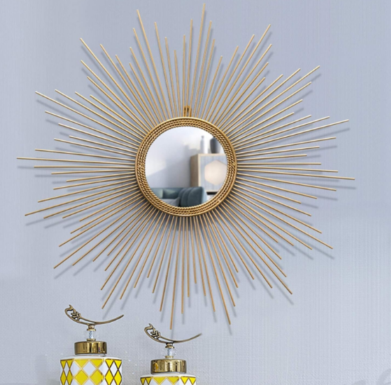 Round Wall Mirrors for Hallway and Living Room, Large Sunburst Mirror Decorative Wall Mountable Shabby Chic Home Decor Wall Mounted Mirrors,Gold,80cm