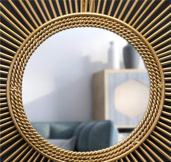 Round Wall Mirrors for Hallway and Living Room, Large Sunburst Mirror Decorative Wall Mountable Shabby Chic Home Decor Wall Mounted Mirrors,Gold,80cm
