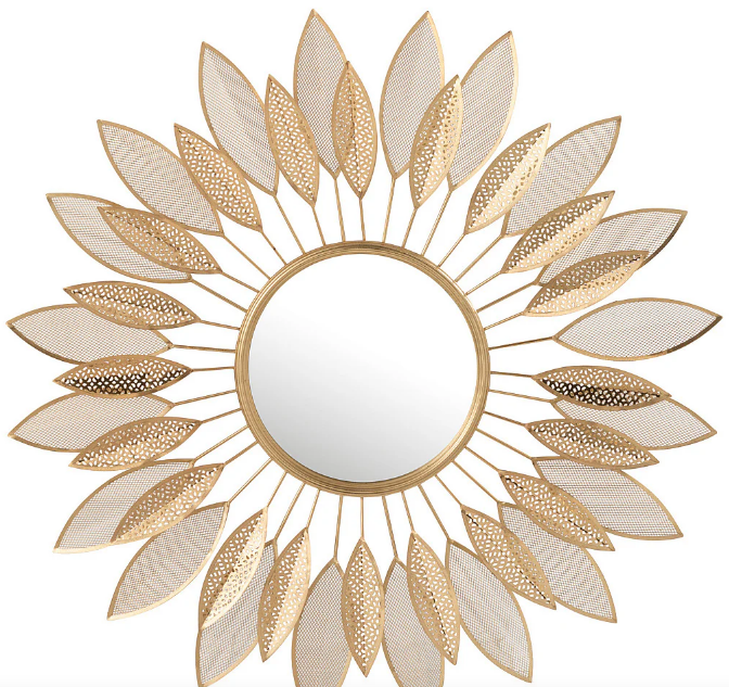 Golden Metal Leave Wall Mirror