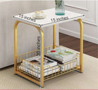Square Basket Side Table with Marble Top