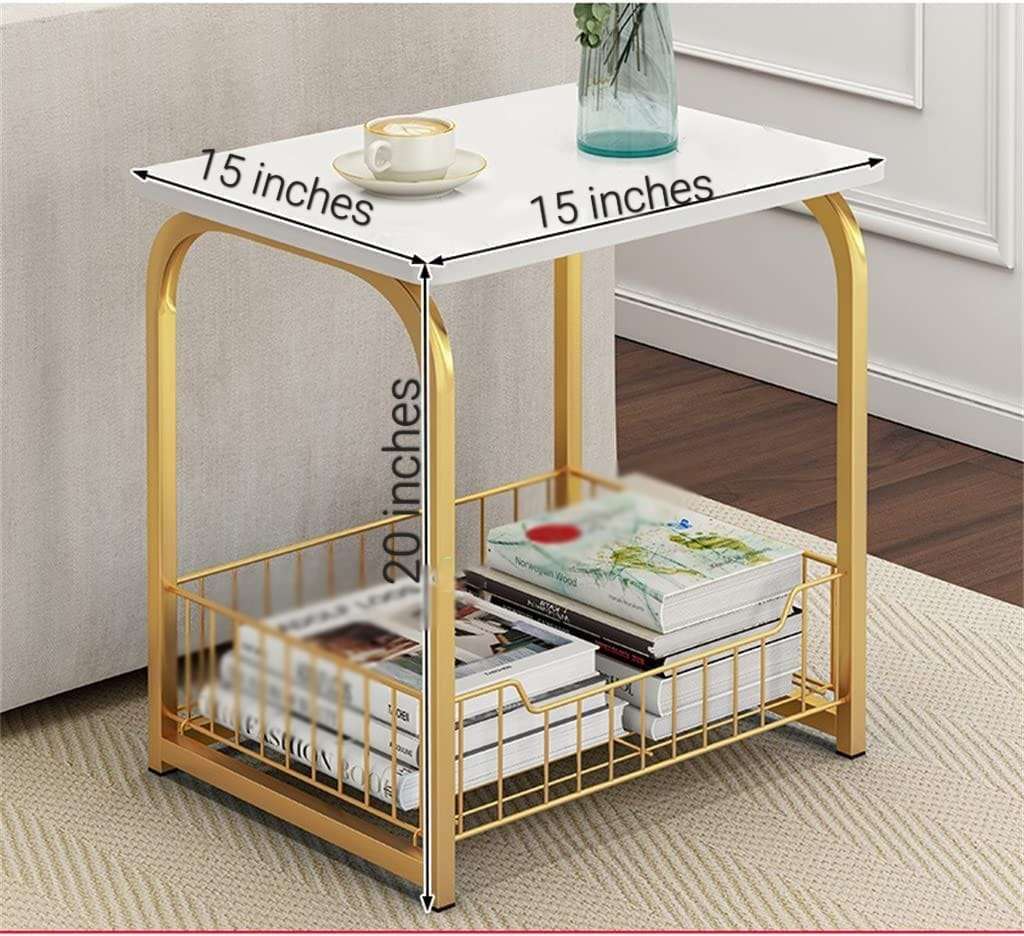 Square Basket Side Table with Marble Top