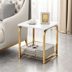 Square Basket Side Table with Marble Top