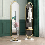 Oval Decorative Metal Rotatable Full Length Standing Floor Mirror With Marble Base