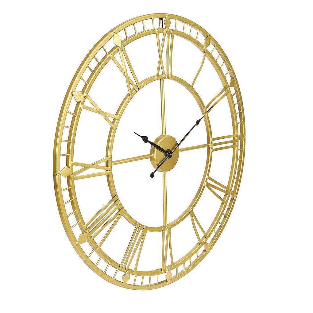 Beautiful Metal Wall Clock Golden Finish Roman Number Detailing