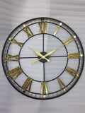 Black And Gold Powder Coated Metallic Wall Clock For Living Room