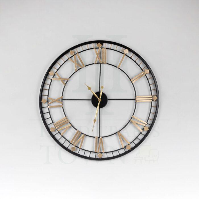 Round Metal Wall Clock with Black Golden Roman Numerals | 24 Inch Wall Clock For Drawing Room