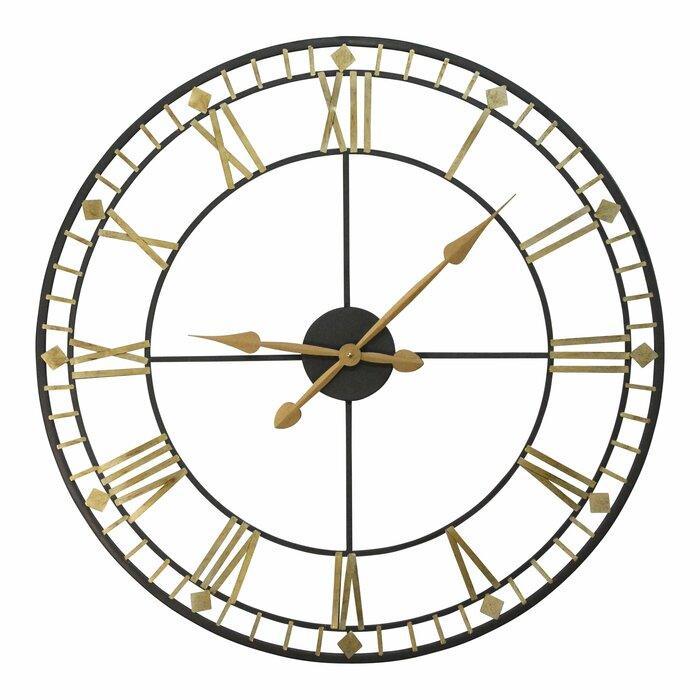 Round Metal Wall Clock with Black Golden Roman Numerals | 24 Inch Wall Clock For Drawing Room