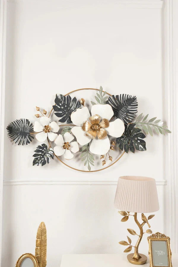 Gold & Green Floral Metal Wall Art ( Length 133cm x Height 68 cm