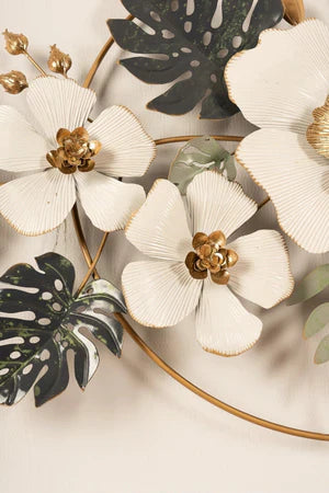 Gold & Green Floral Metal Wall Art ( Length 133cm x Height 68 cm