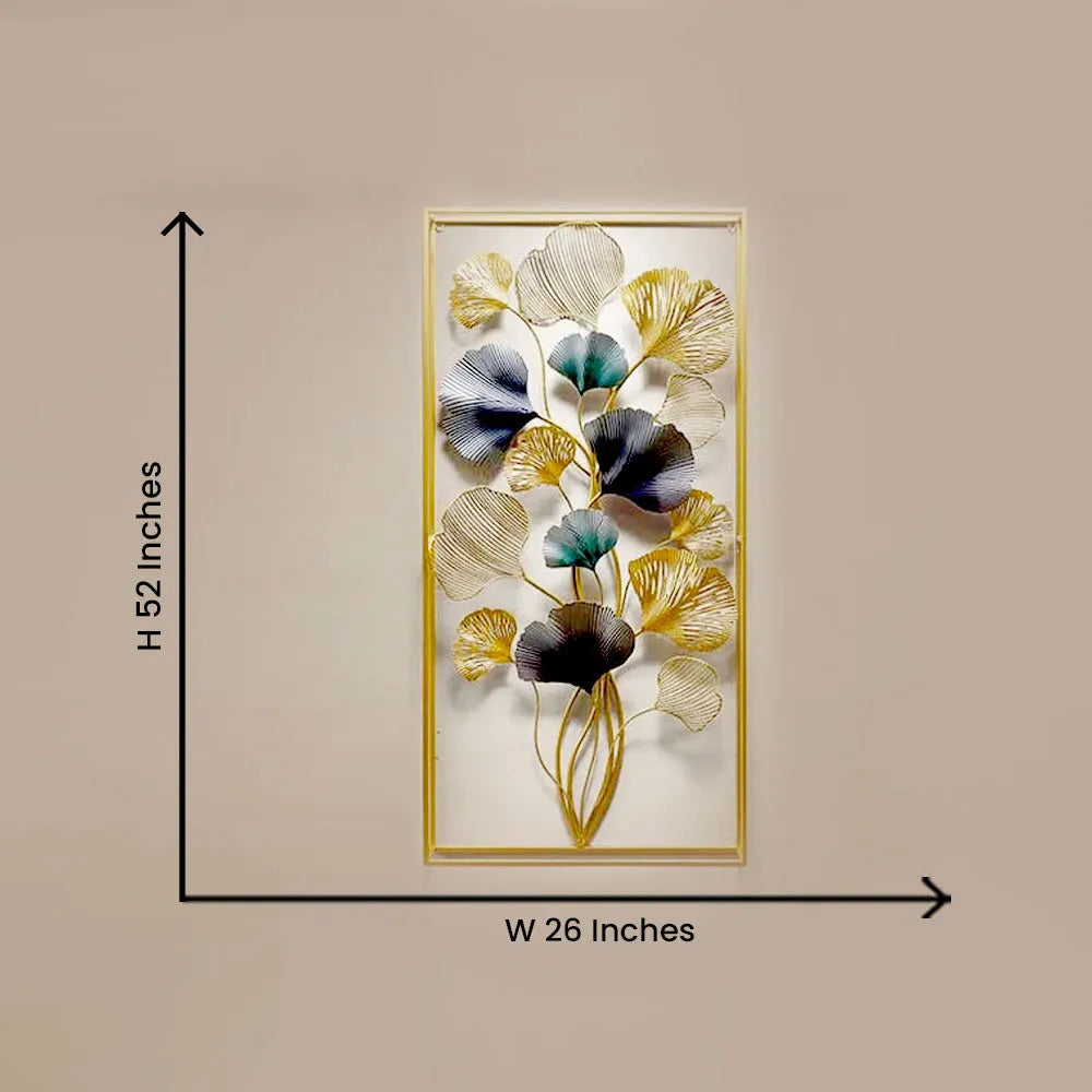 Wild Petals In Sleek Rectangular Golden Frame Metal Wall Art