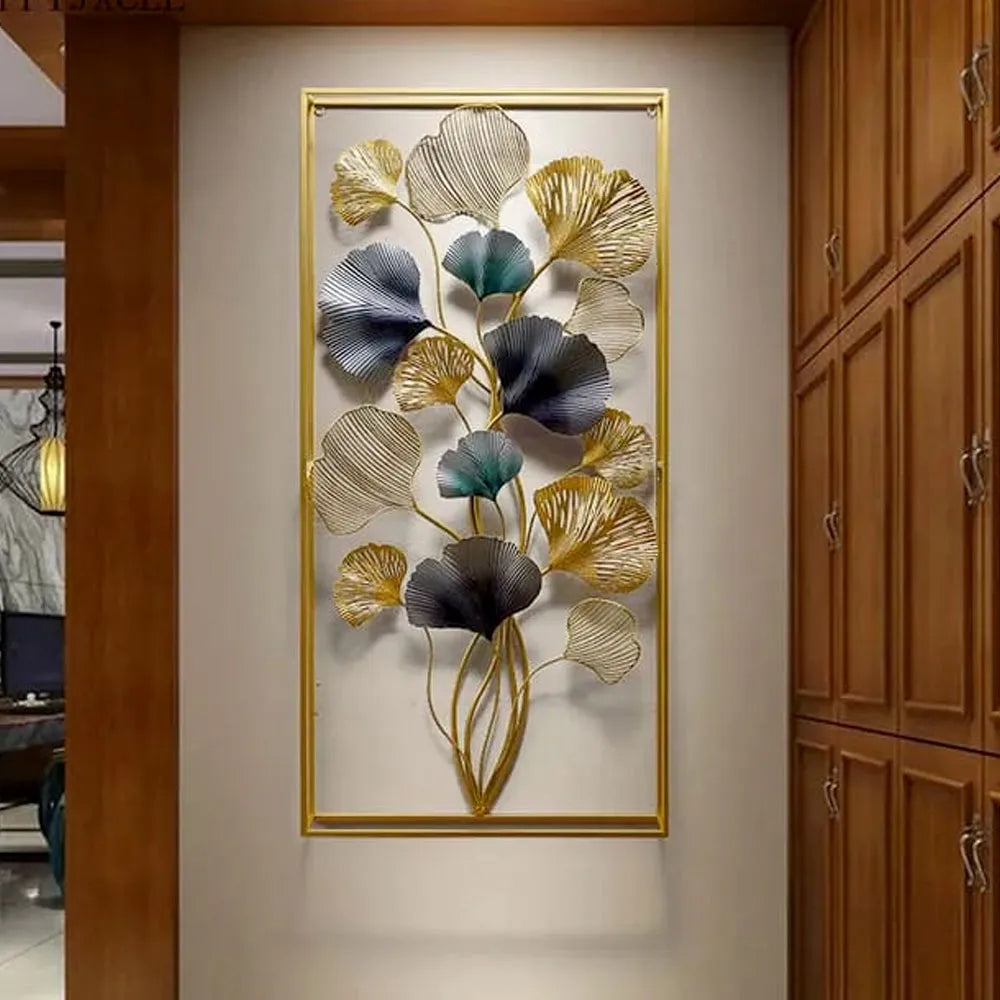 Wild Petals In Sleek Rectangular Golden Frame Metal Wall Art