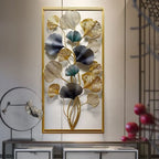 Wild Petals In Sleek Rectangular Golden Frame Metal Wall Art
