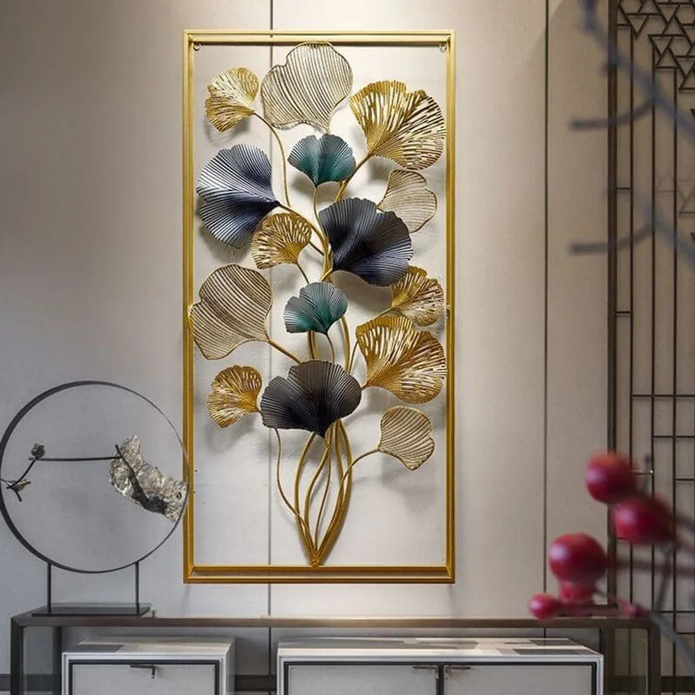 Wild Petals In Sleek Rectangular Golden Frame Metal Wall Art