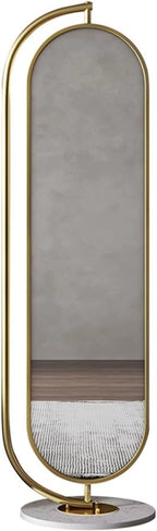 Oval Decorative Metal Rotatable Full Length Standing Floor Mirror With Marble Base