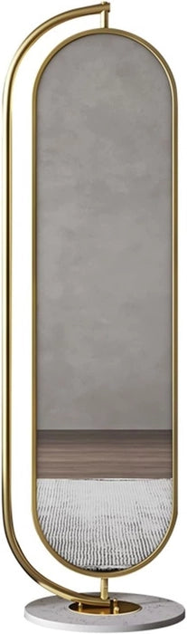 Oval Decorative Metal Rotatable Full Length Standing Floor Mirror With Marble Base