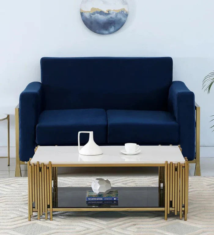 Metal Coffee Table In Golden Finish With Porcelain Top