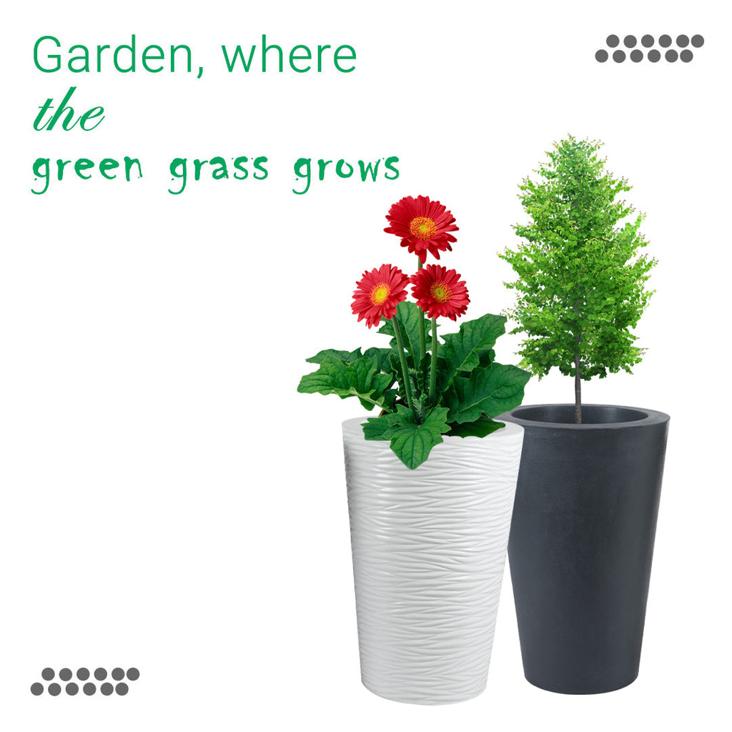 Modern Tapered Round Planters – Textured White & Matte Black Tall Garden Pots