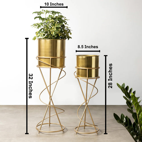 Abstract Gold Planter - Modern Metal Planter - Pair